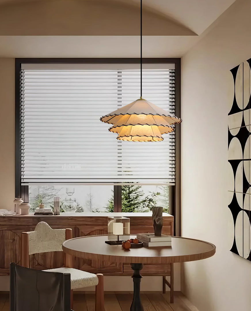 White Fabric And Metal Plug-In Pendant
