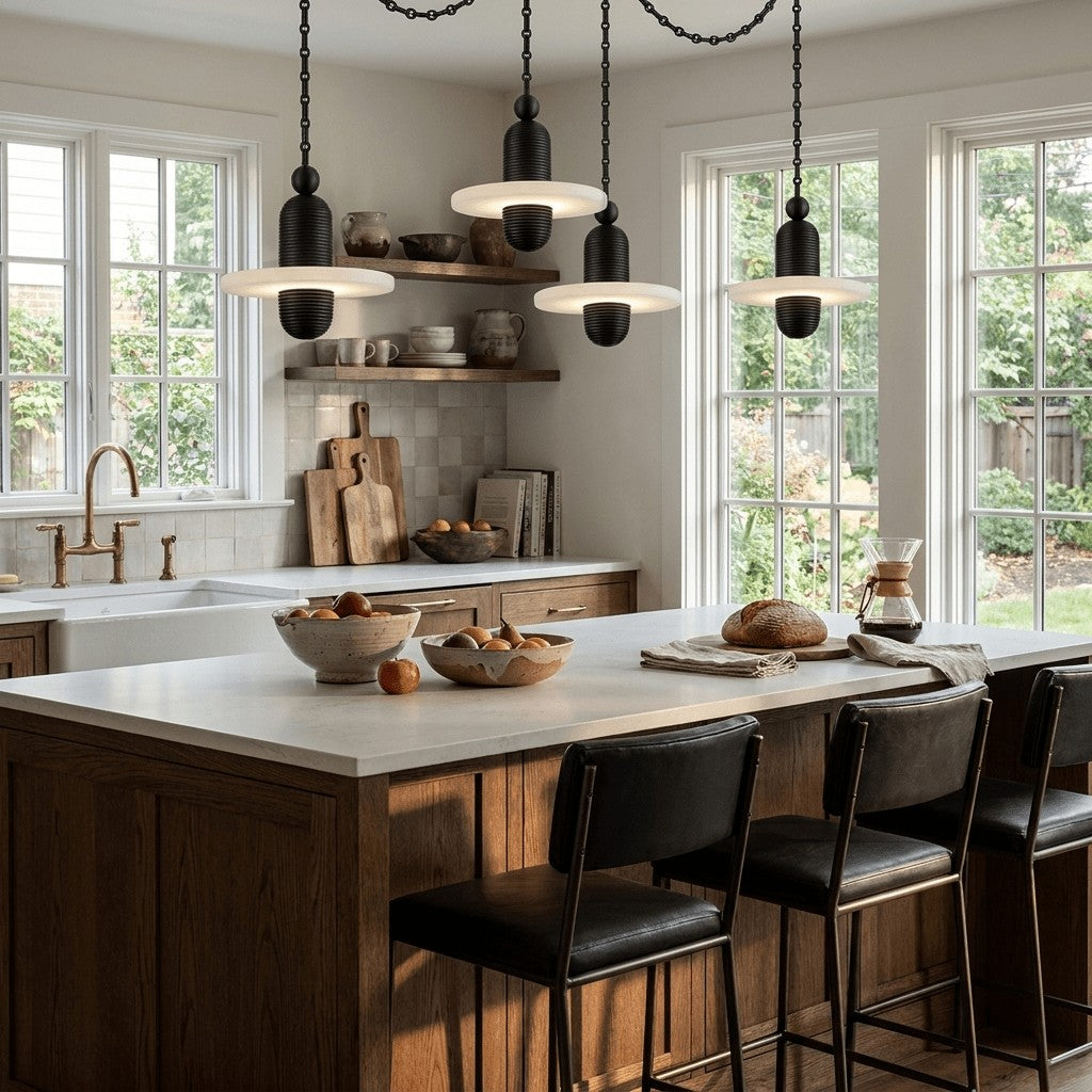 Black Metal Alabaster Chain-Hung Chandelier