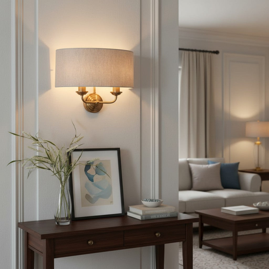 Tela Eleganter Stoffschirm Wandleuchte mit Veredeltem Metallrahmen für Wohnzimmer und Schlafzimmer