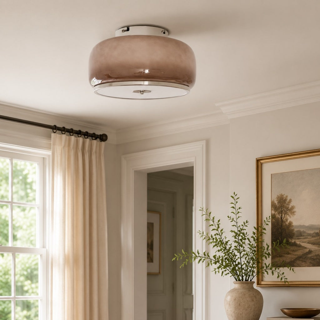 Liora Amber Glass Bauhaus Flush Mount Ceiling Light