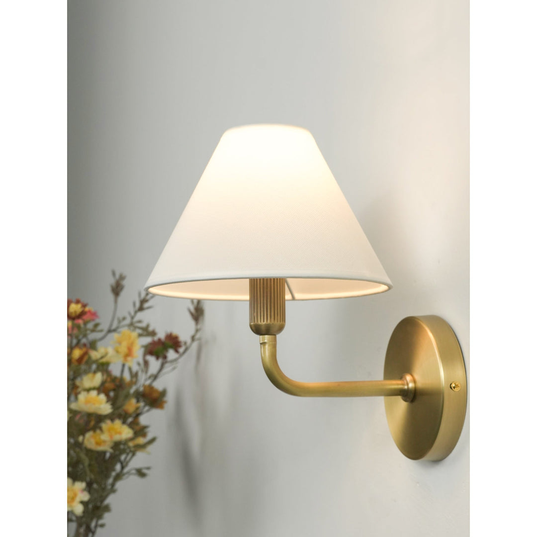 Gilda Fabric Drum Shade Wall Sconce - Modern Brass Accent Light for Bedroom and Hallway