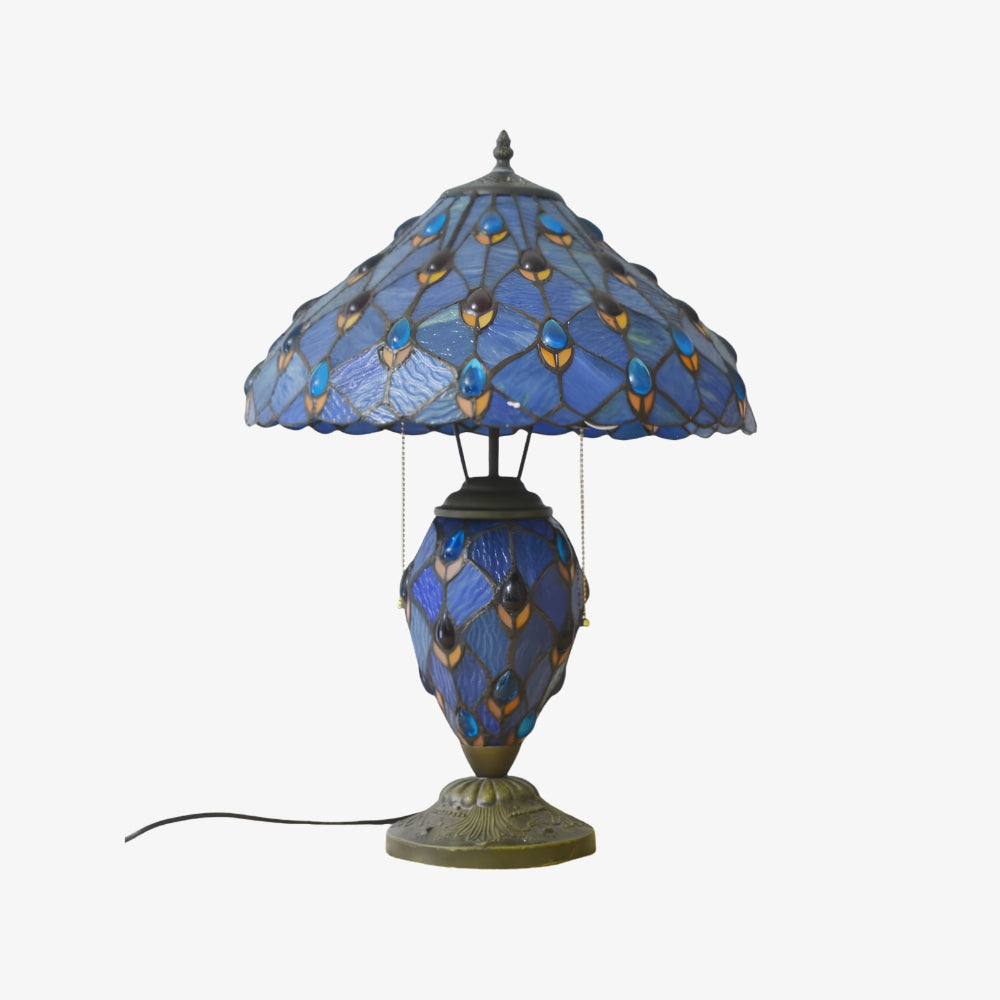 TF Tivanny Art Deco Stained Glass Table Lamp - Vintage Style for Bedroom or Living Room