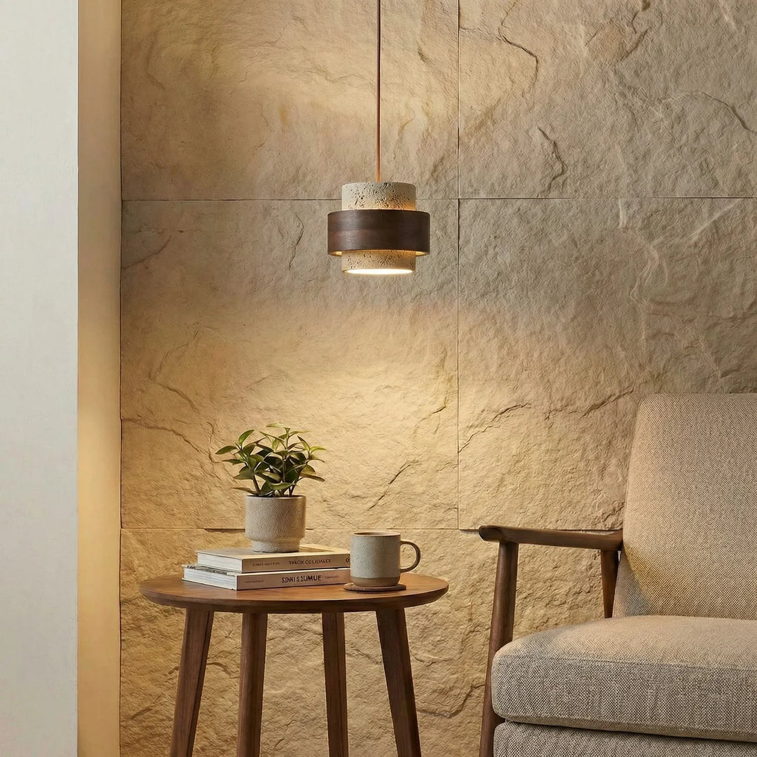 Cylindrical Modern Design Travertine Pendant Lamp