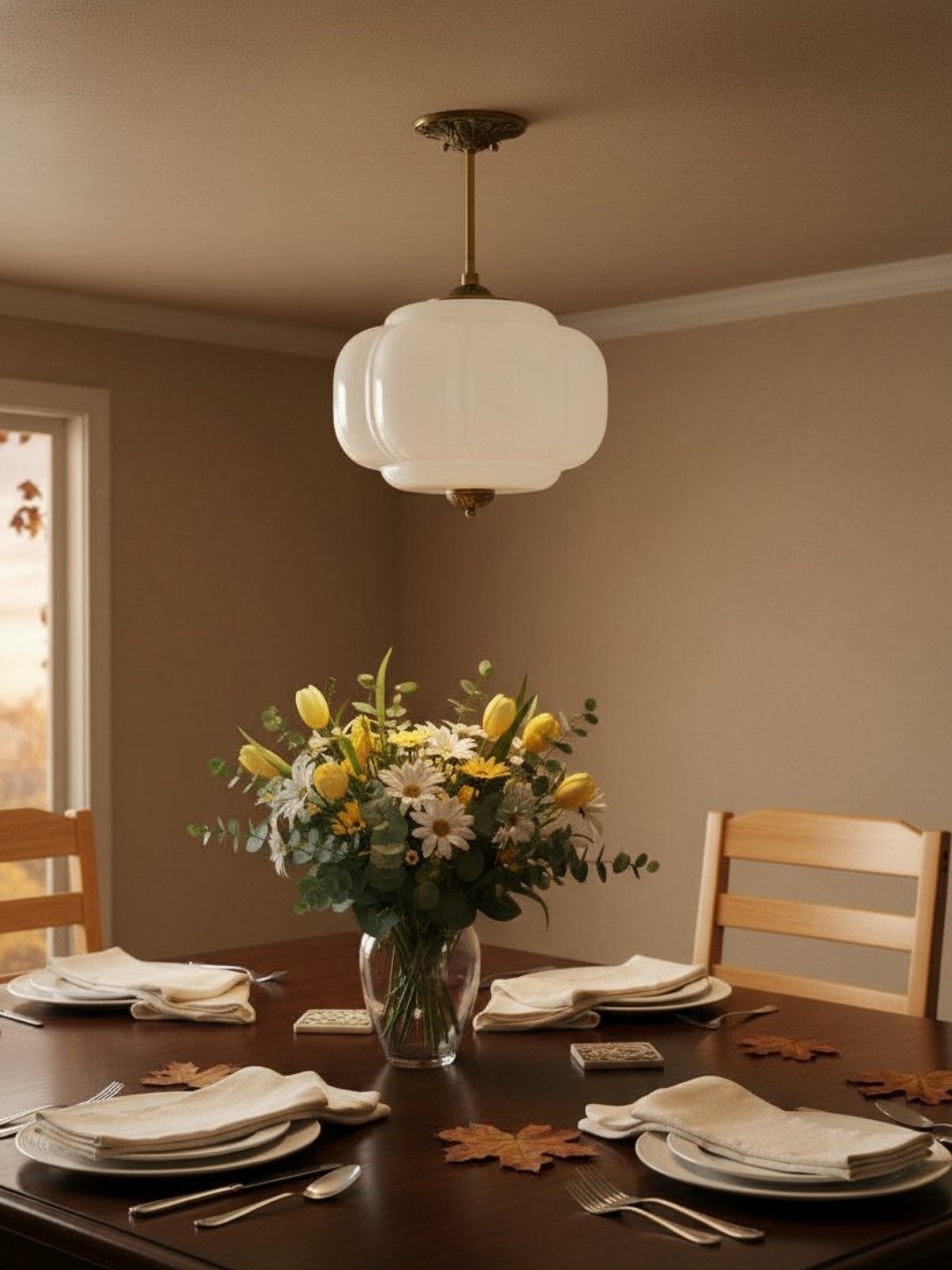 Vintage Milk Glass Semi Flush Mount Eloise Pendant Light