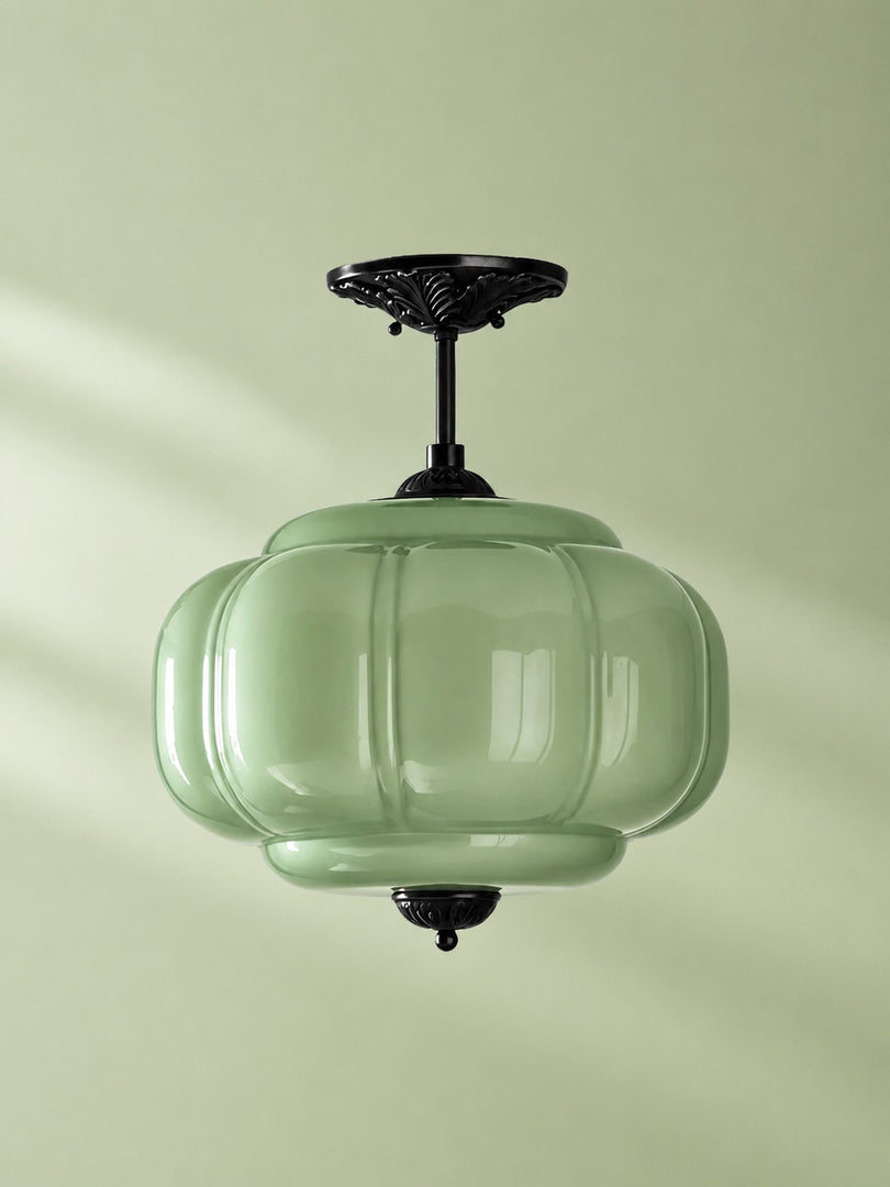 Eloise Scallop Vintage Milk Glass Semi Flush Mount Pendant Light