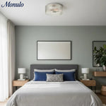 Load image into Gallery viewer, Bravira Elegant Ribbed Glass Flush-Mount Ceiling Light – Modern Low-Profile Fixture for Bedroom