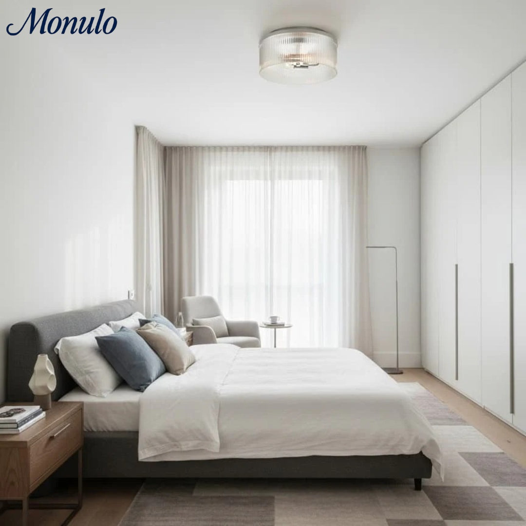 Bravira Elegant Ribbed Glass Flush-Mount Ceiling Light – Modern Low-Profile Fixture for Bedroom