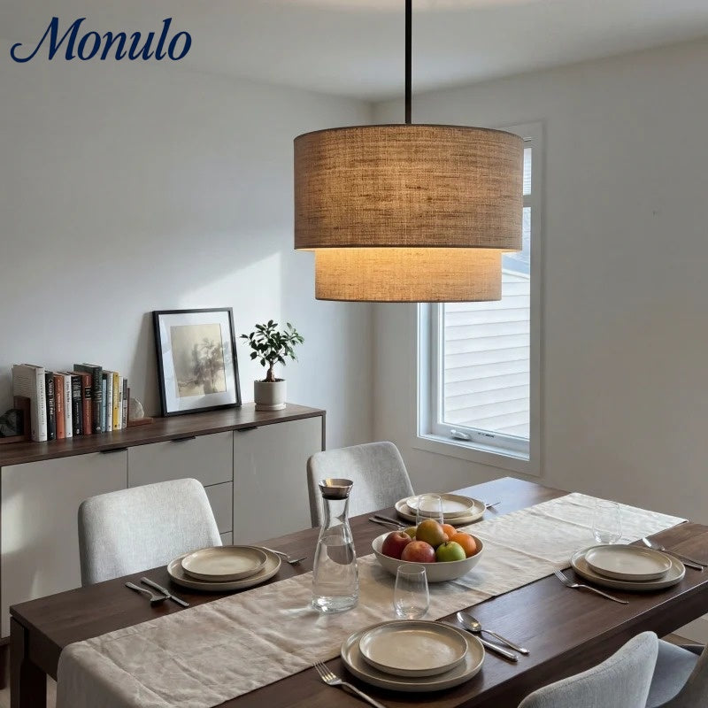 Suspension Dumora à double tambour en tissu - Plafonnier moderne à abat-jour superposé, idéal pour la salle à manger ou le salon