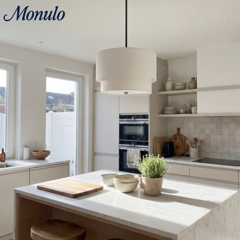 Dumora Double Fabric Drum Pendant Light - Modern Layered Shade Ceiling Lamp Perfect for Dining Room or Living Room