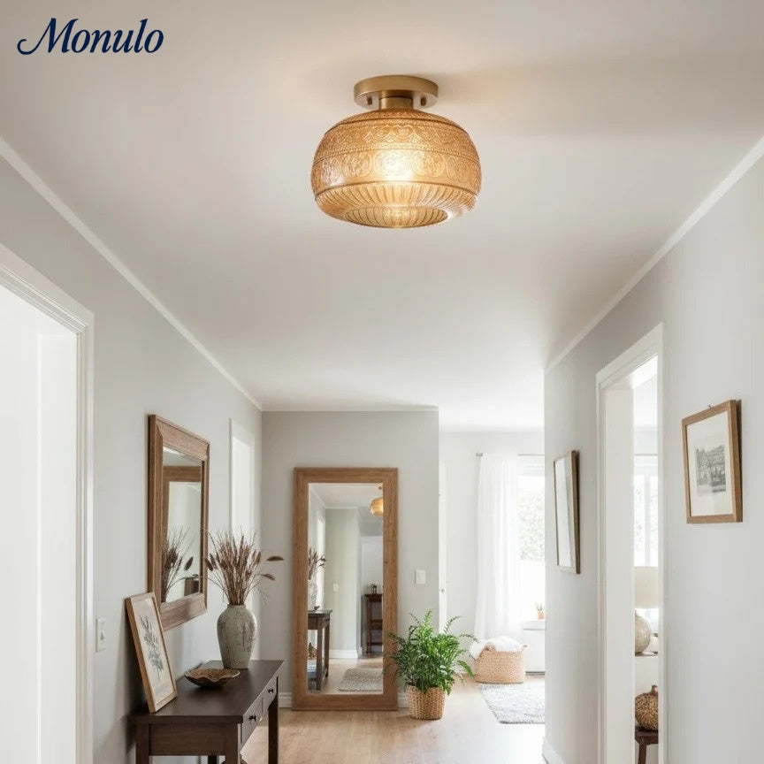 Vintage Glass Globe Ceiling Light - Textured Semi Flush for Any Room