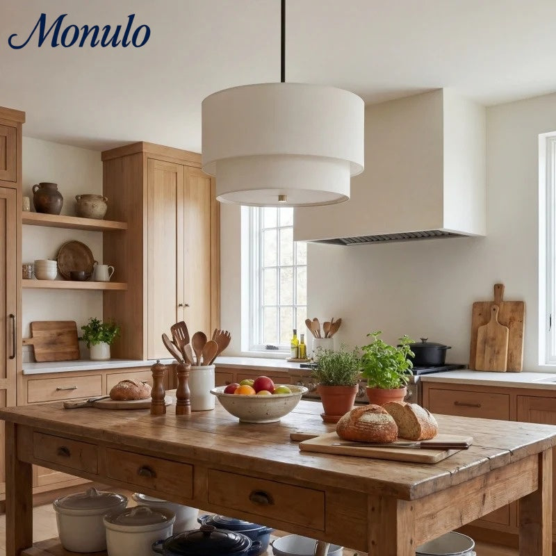 Suspension Dumora à double tambour en tissu - Plafonnier moderne à abat-jour superposé, idéal pour la salle à manger ou le salon