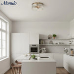 Load image into Gallery viewer, Bravira Elegant Ribbed Glass Flush-Mount Ceiling Light – Modern Low-Profile Fixture for Bedroom