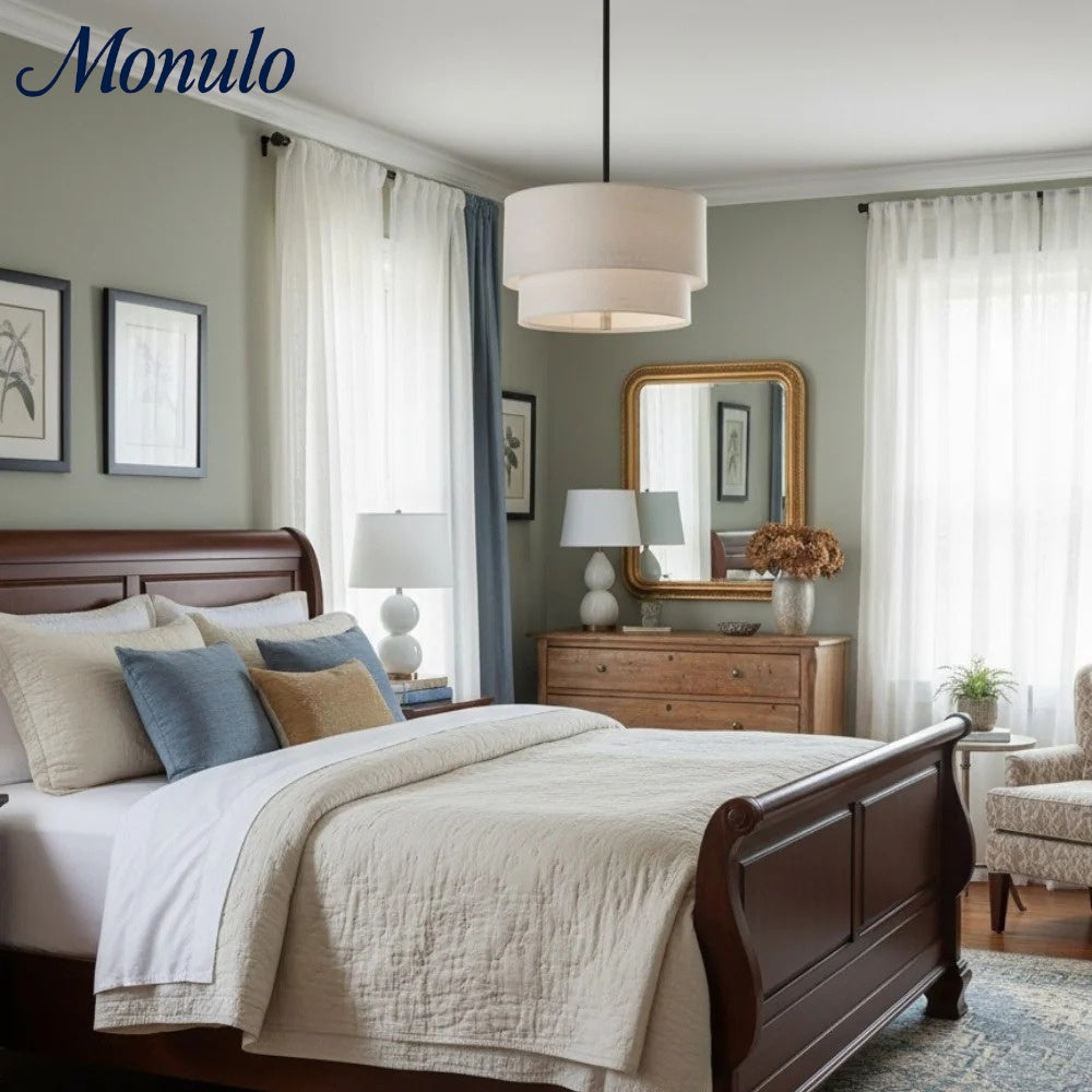 Suspension Dumora à double tambour en tissu - Plafonnier moderne à abat-jour superposé, idéal pour la salle à manger ou le salon