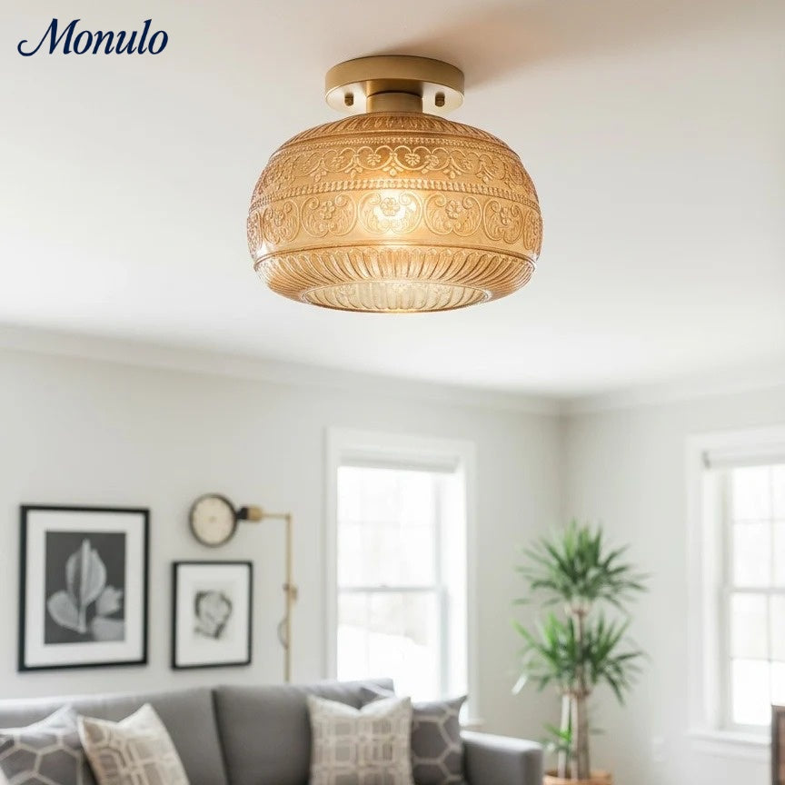 Vintage Glass Globe Ceiling Light - Textured Semi Flush for Any Room