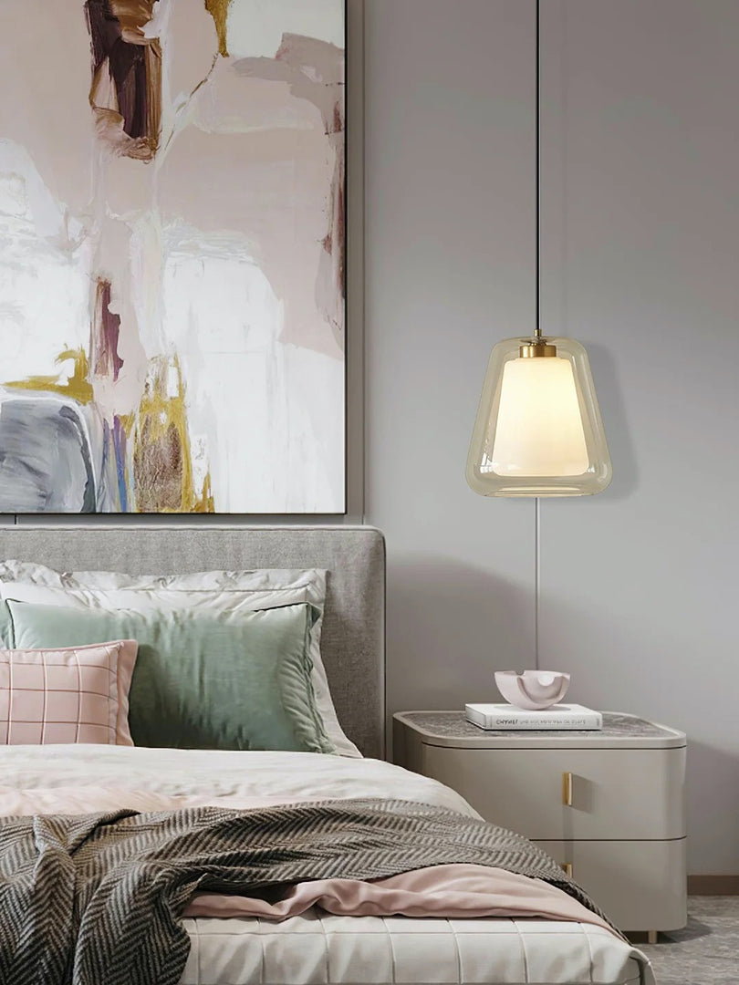 Suspension moderne – Abat-jour intérieur givré et verre extérieur transparent