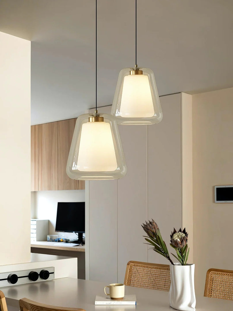 Suspension moderne – Abat-jour intérieur givré et verre extérieur transparent
