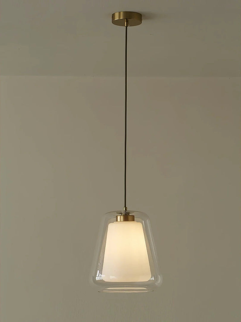 Suspension moderne – Abat-jour intérieur givré et verre extérieur transparent