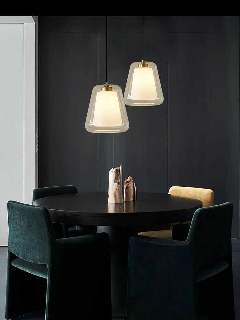 Suspension moderne – Abat-jour intérieur givré et verre extérieur transparent