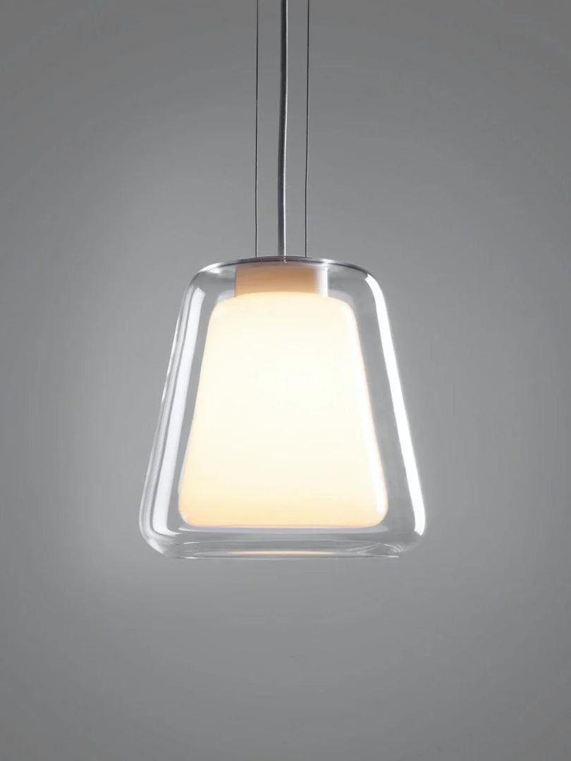 Suspension moderne – Abat-jour intérieur givré et verre extérieur transparent