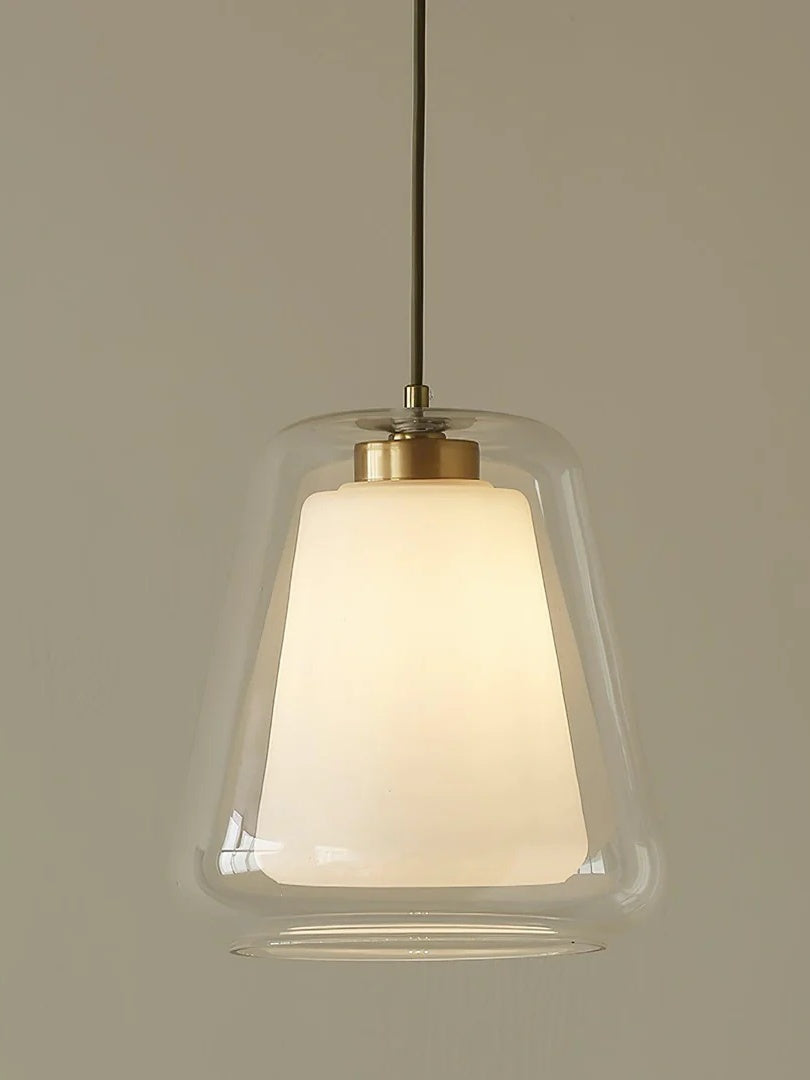 Suspension moderne – Abat-jour intérieur givré et verre extérieur transparent