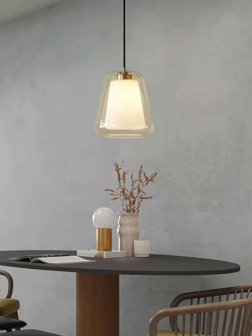 Suspension moderne – Abat-jour intérieur givré et verre extérieur transparent