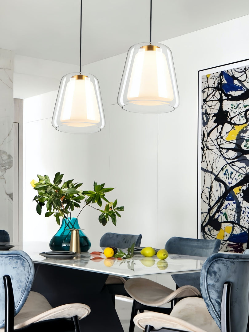 Suspension moderne – Abat-jour intérieur givré et verre extérieur transparent