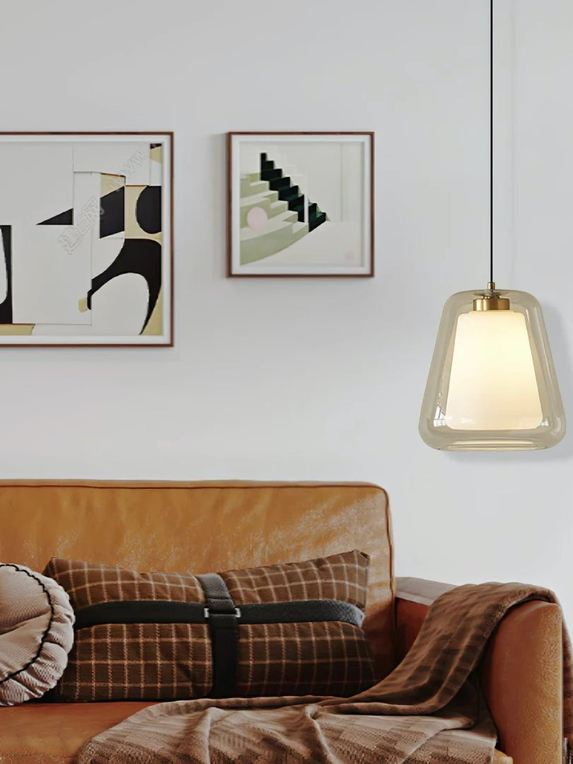 Suspension moderne – Abat-jour intérieur givré et verre extérieur transparent