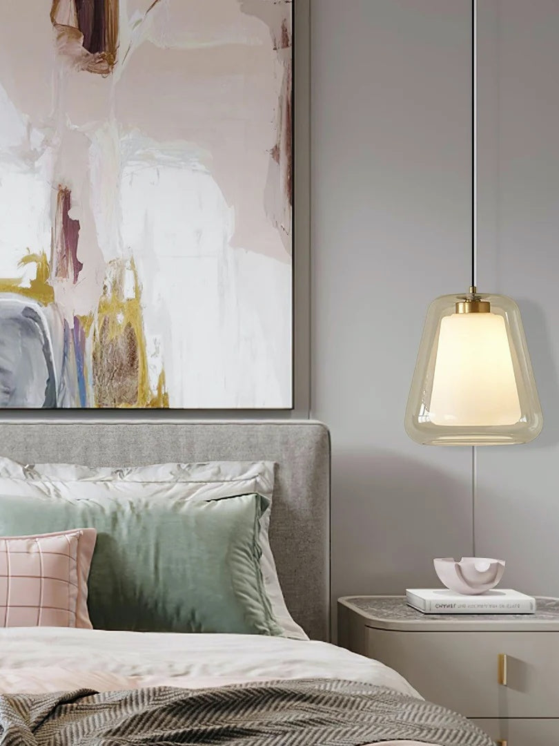Suspension moderne – Abat-jour intérieur givré et verre extérieur transparent
