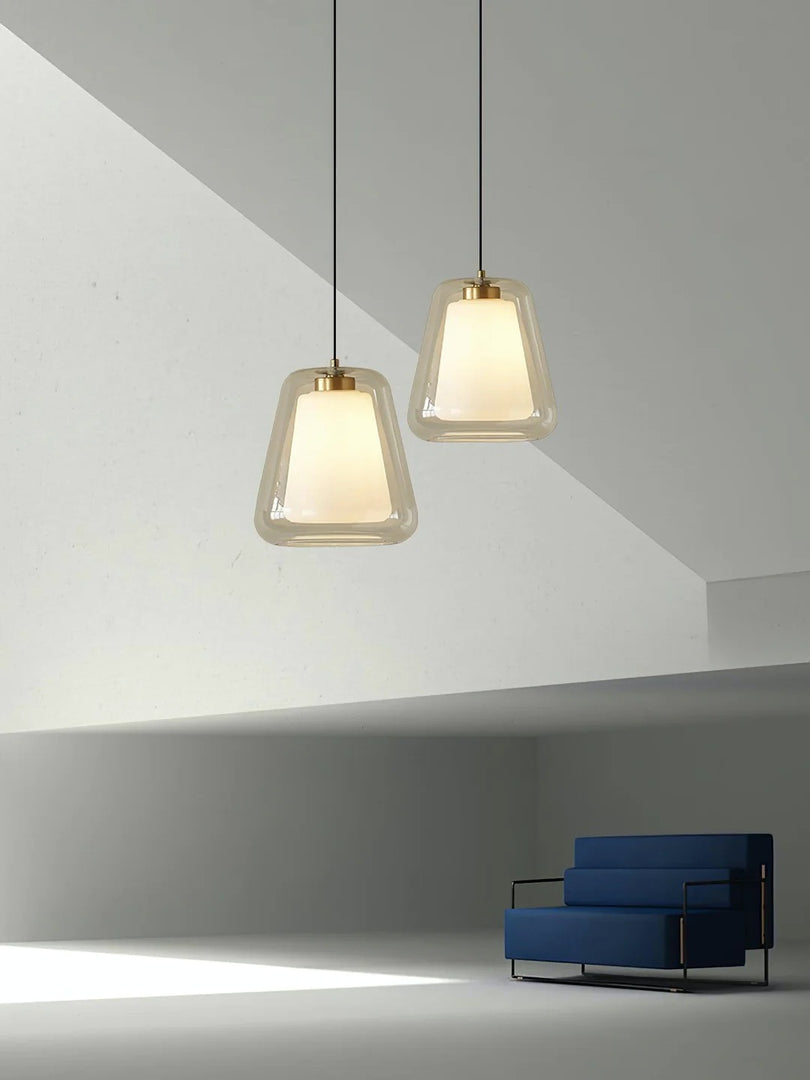 Suspension moderne – Abat-jour intérieur givré et verre extérieur transparent