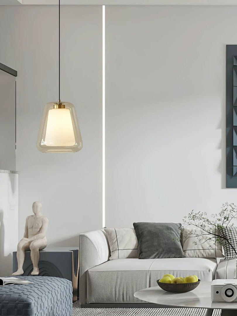 Suspension moderne – Abat-jour intérieur givré et verre extérieur transparent