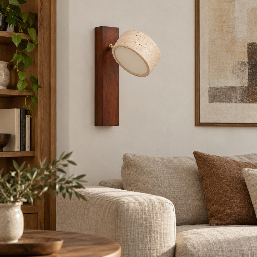 Modern Adjustable Travertine Wood Wall Sconce