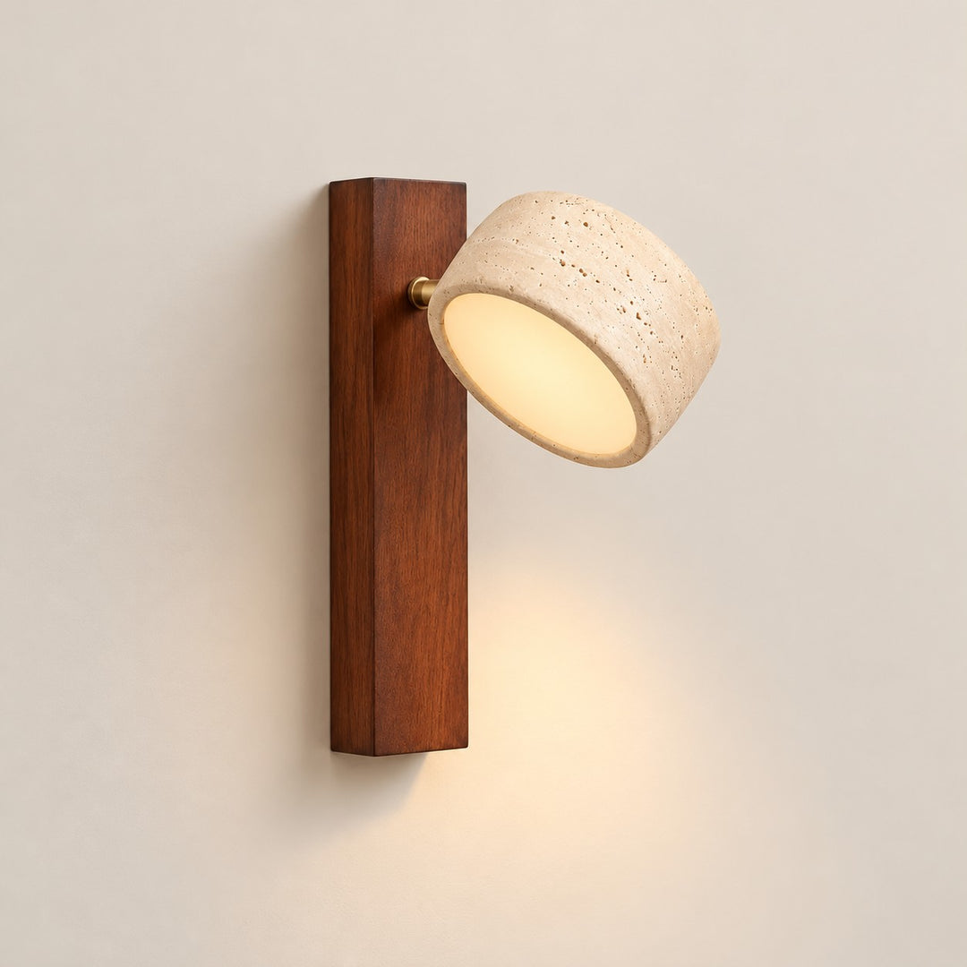 Modern Adjustable Travertine Wood Wall Sconce