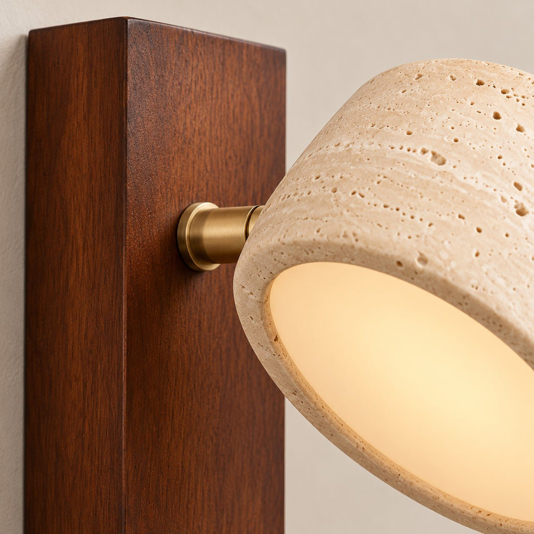 Modern Adjustable Travertine Wood Wall Sconce