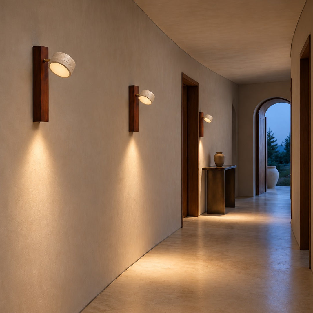 Modern Adjustable Travertine Wood Wall Sconce