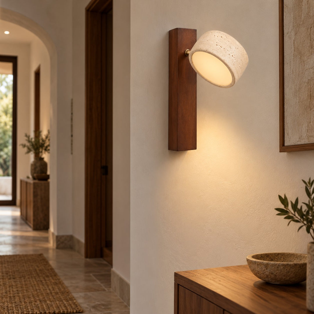 Modern Adjustable Travertine Wood Wall Sconce