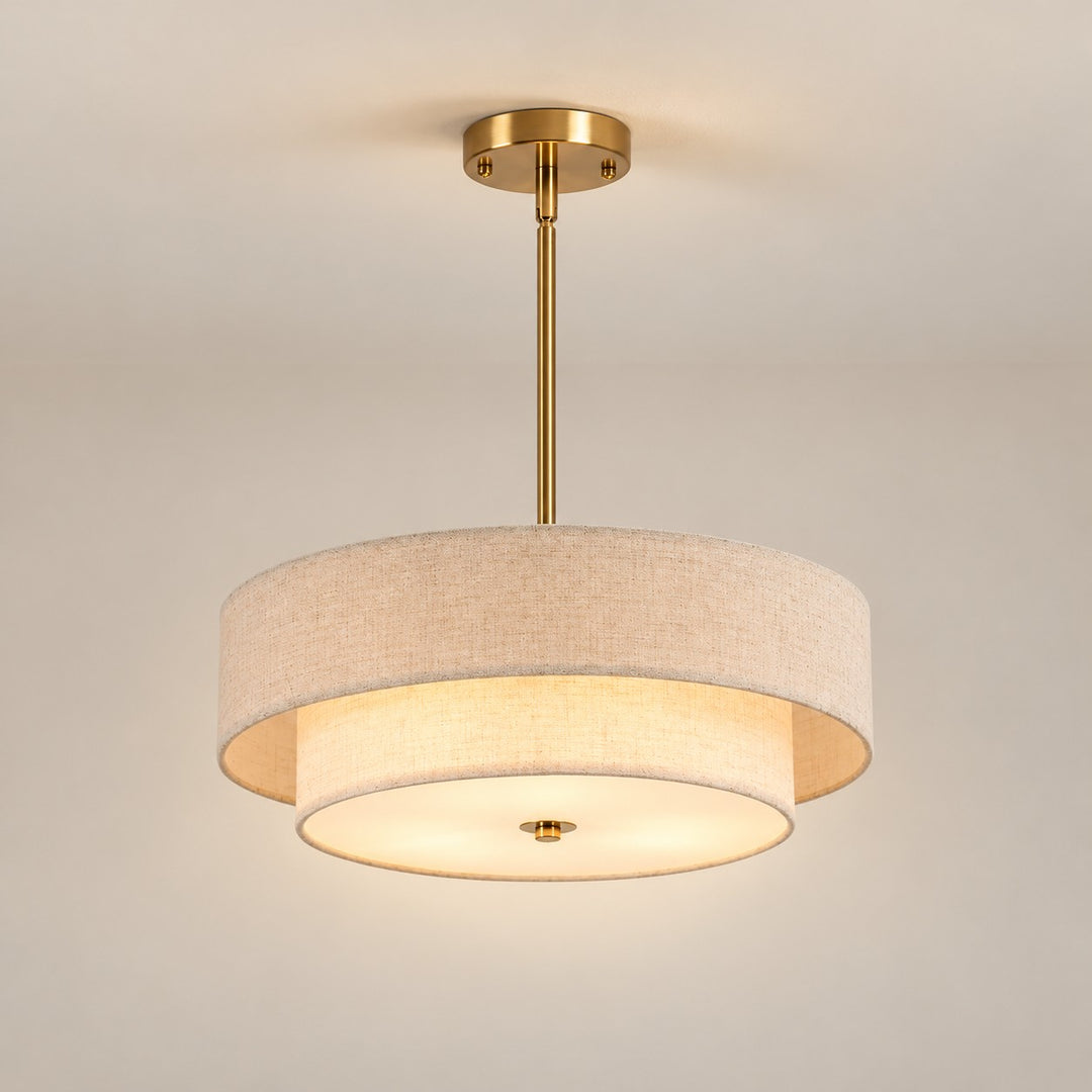 Two-Tier Linen Drum Pendant