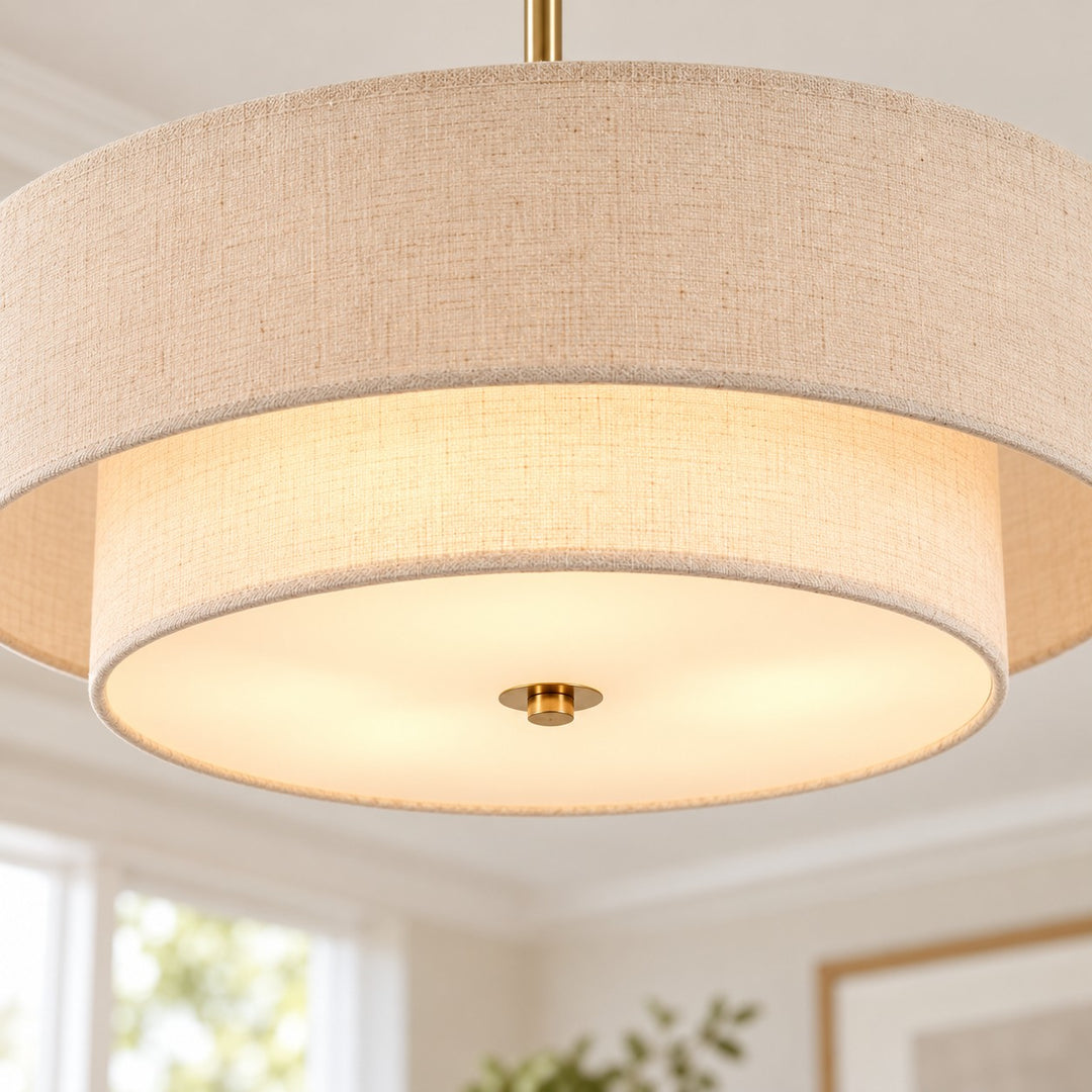 Two-Tier Linen Drum Pendant