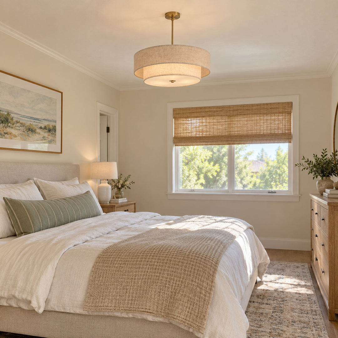 Two-Tier Linen Drum Pendant