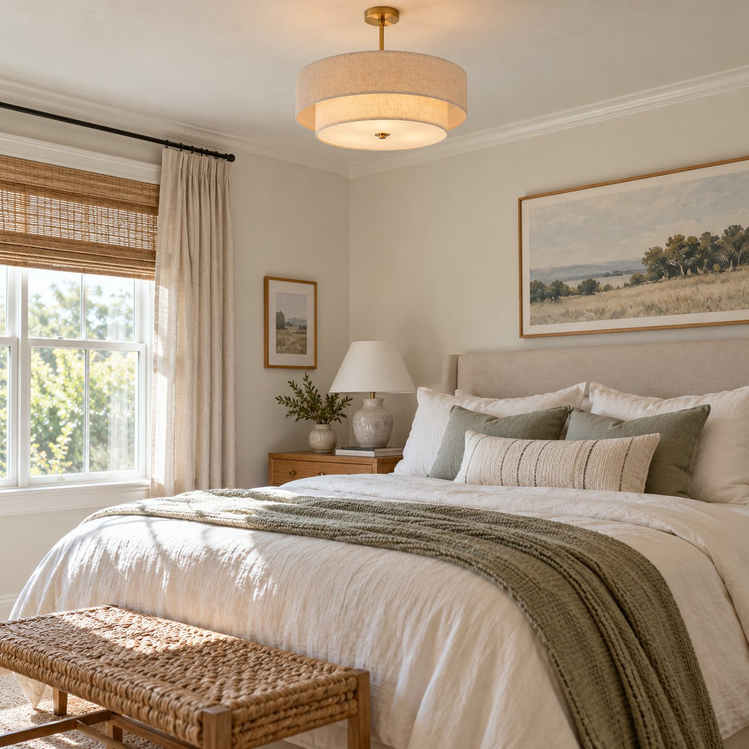 Two-Tier Linen Drum Pendant
