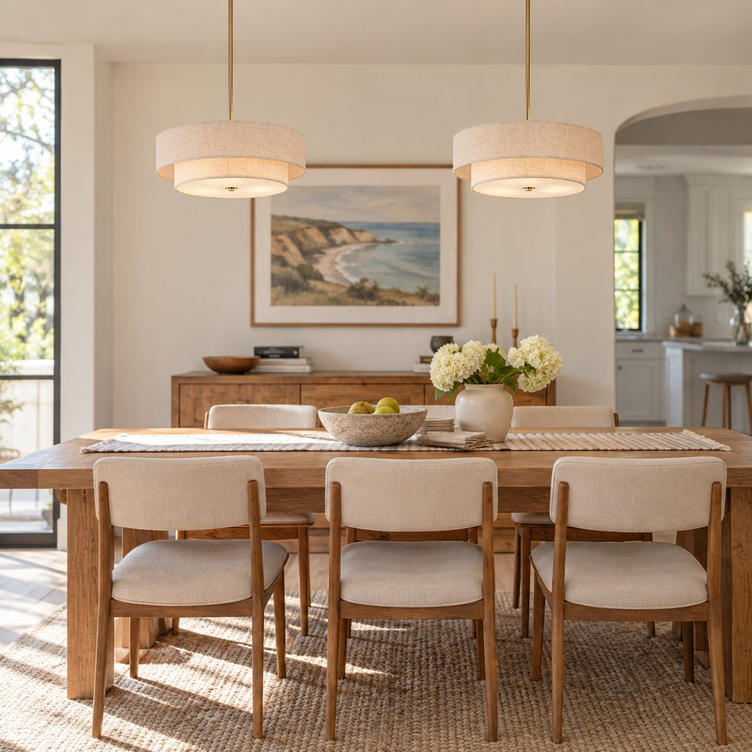 Two-Tier Linen Drum Pendant