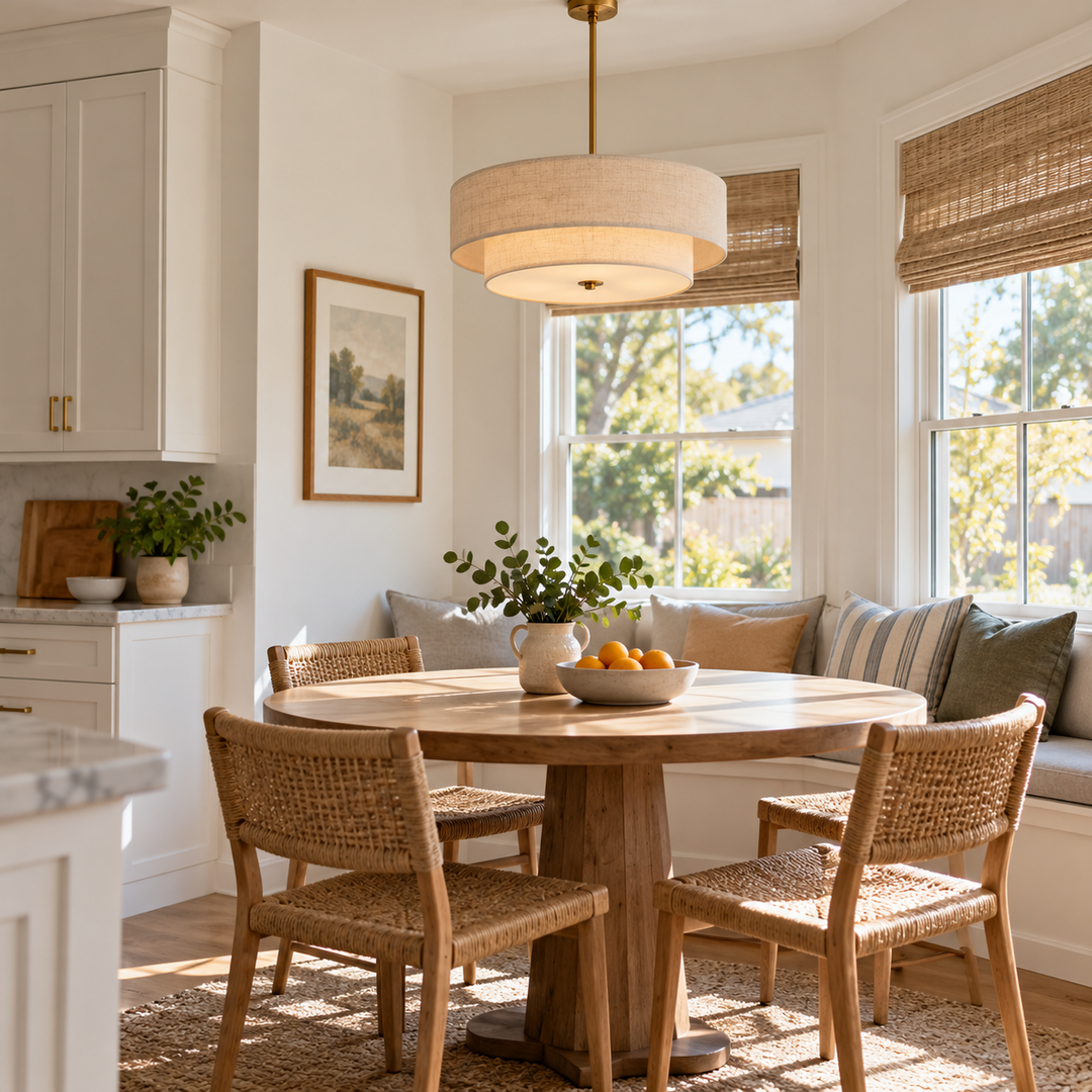 Two-Tier Linen Drum Pendant