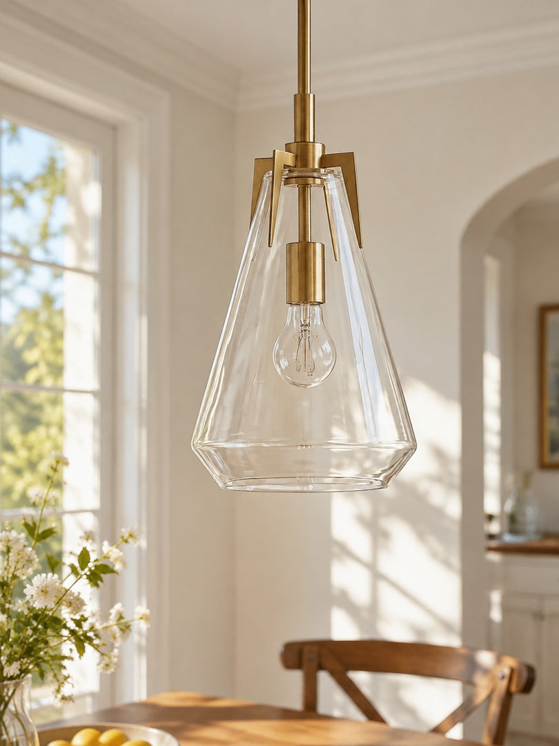 Modern Brass Geometric Clear Glass Pendant Light