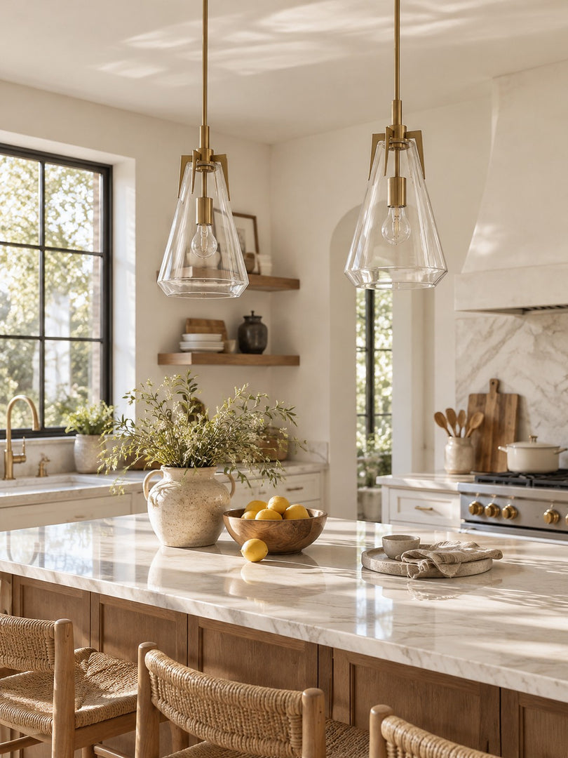 Modern Brass Geometric Clear Glass Pendant Light