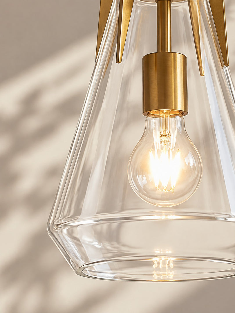 Modern Brass Geometric Clear Glass Pendant Light