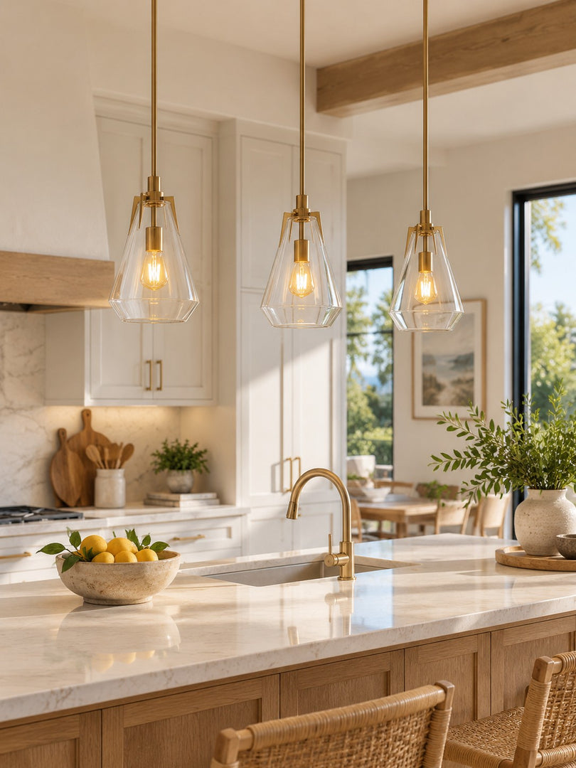 Modern Brass Geometric Clear Glass Pendant Light