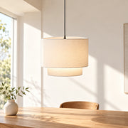 Modern Double Linen Drum Pendant Light