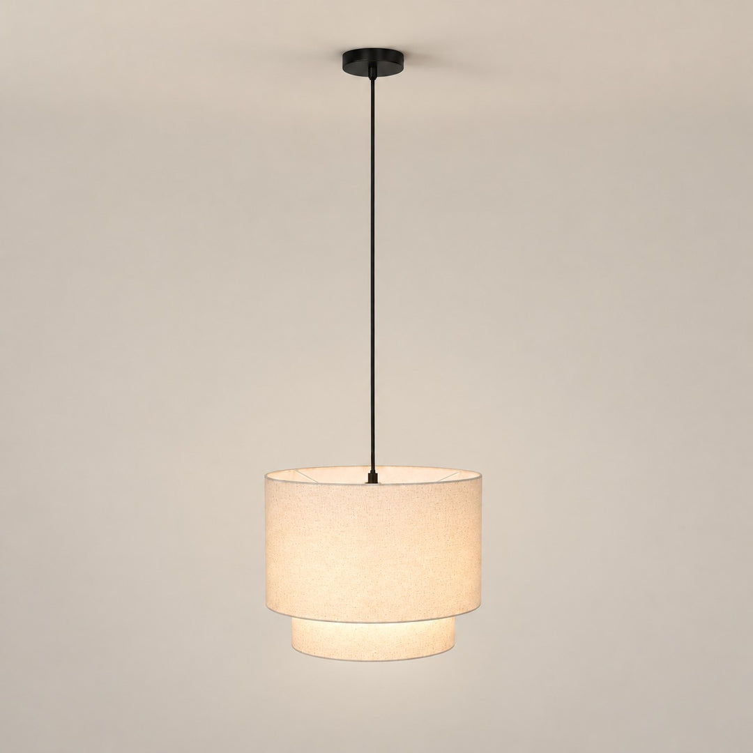 Modern Double Linen Drum Pendant Light