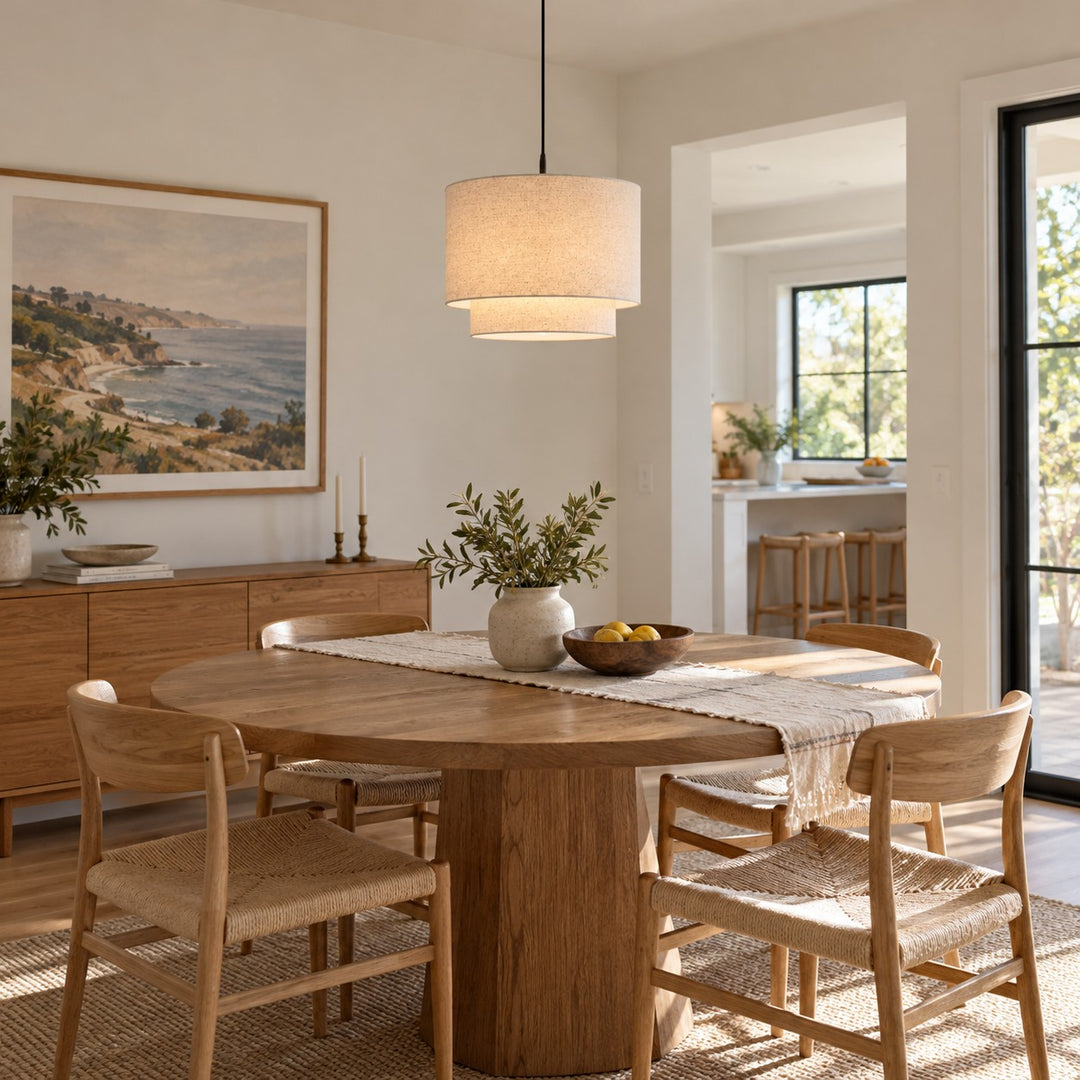 Modern Double Linen Drum Pendant Light