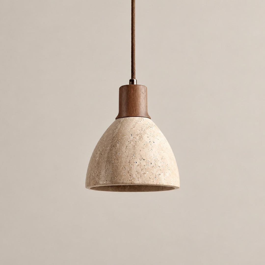 Modern Nerio Wood Walnut Travertine Pendant Light