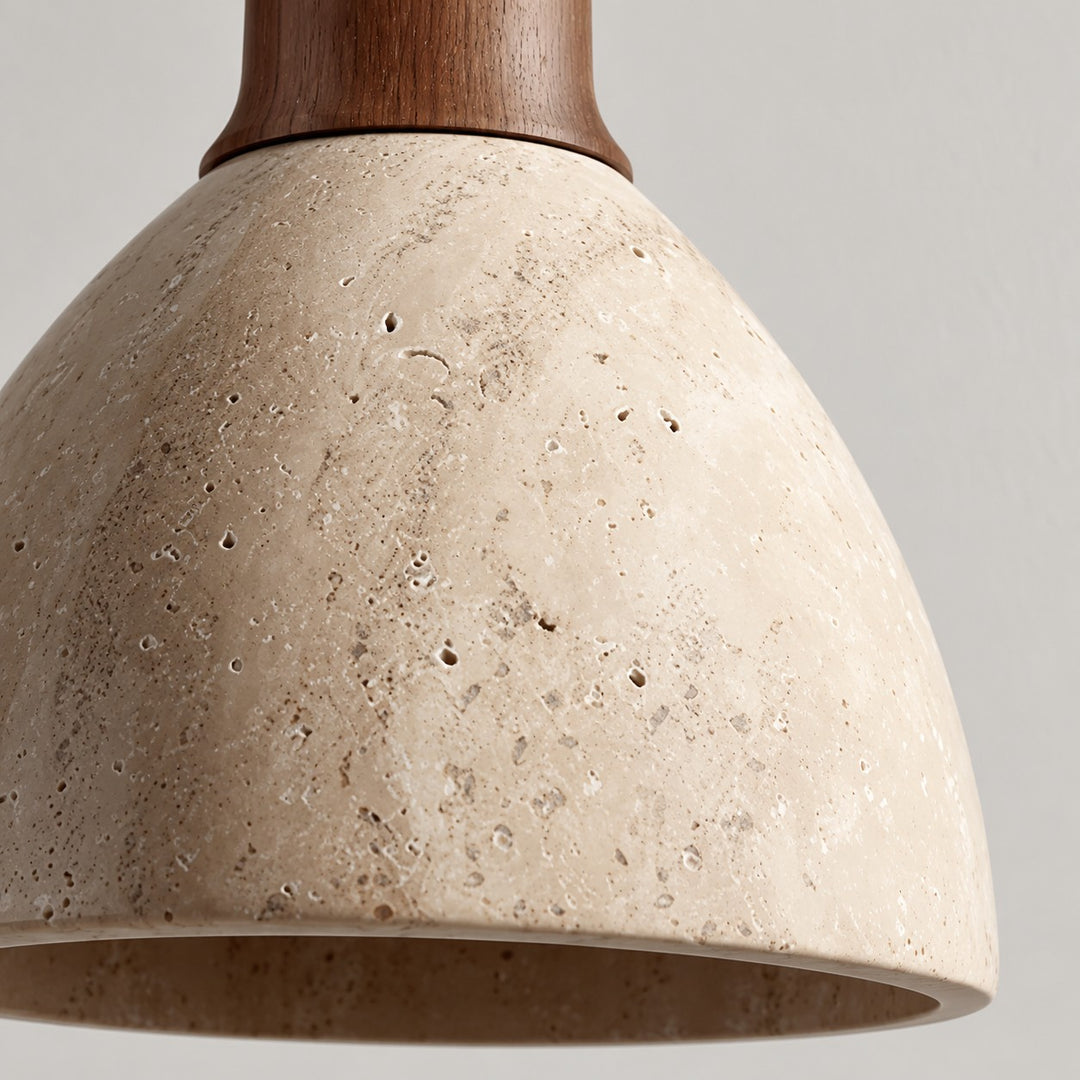 Modern Nerio Wood Walnut Travertine Pendant Light